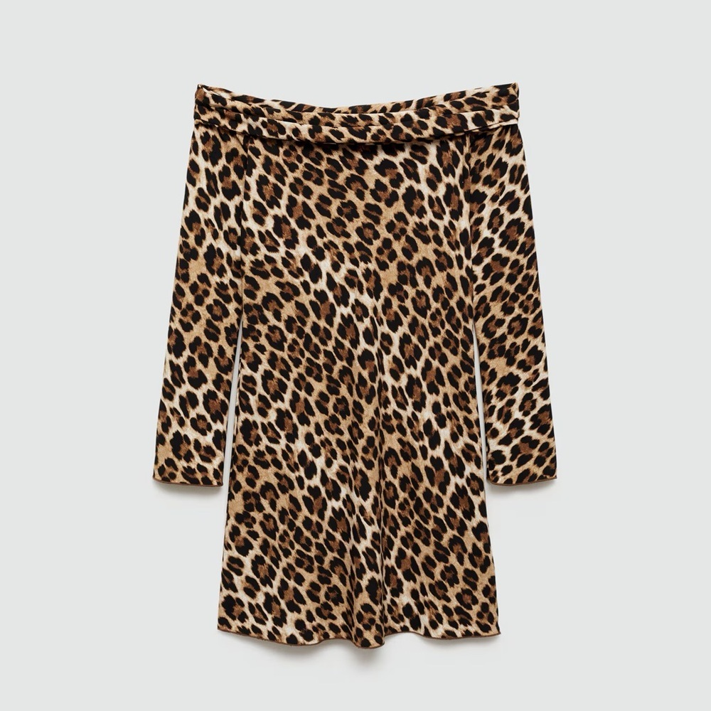 Mango leopard-print off the shoulder dress NWT - Picture 2 of 6